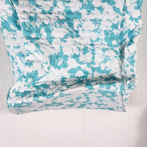 Emma & Chloe Teal White Floral Pattern Cotton Zip Large Size Quilted Tote Bag - Picture 13 of 16